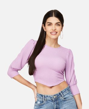 Textured Top With Cuffed Sleeves Striped Casual Shirt Tie-up