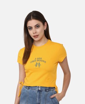 Forever 21 Yellow Solid Crop  Floral Peplum Top