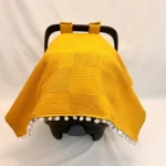Mustard yellow waffle cotton baby car seat cover with deer poplin lining, stroller and pram compatible