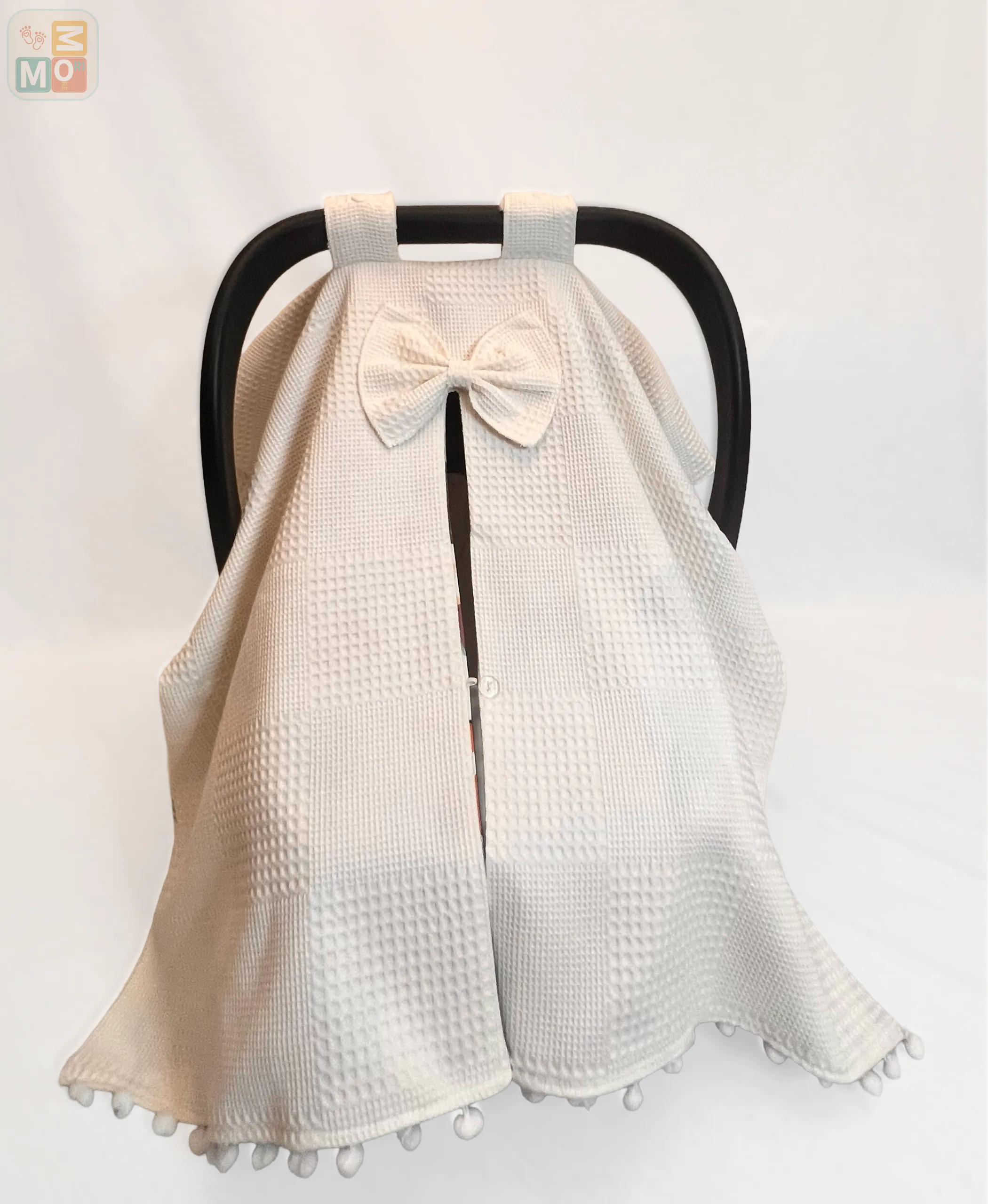 Ivory Cotton Baby Car Seat Cover & Stroller Canopy (Waffle + Poplin) - WF02 - Image 7
