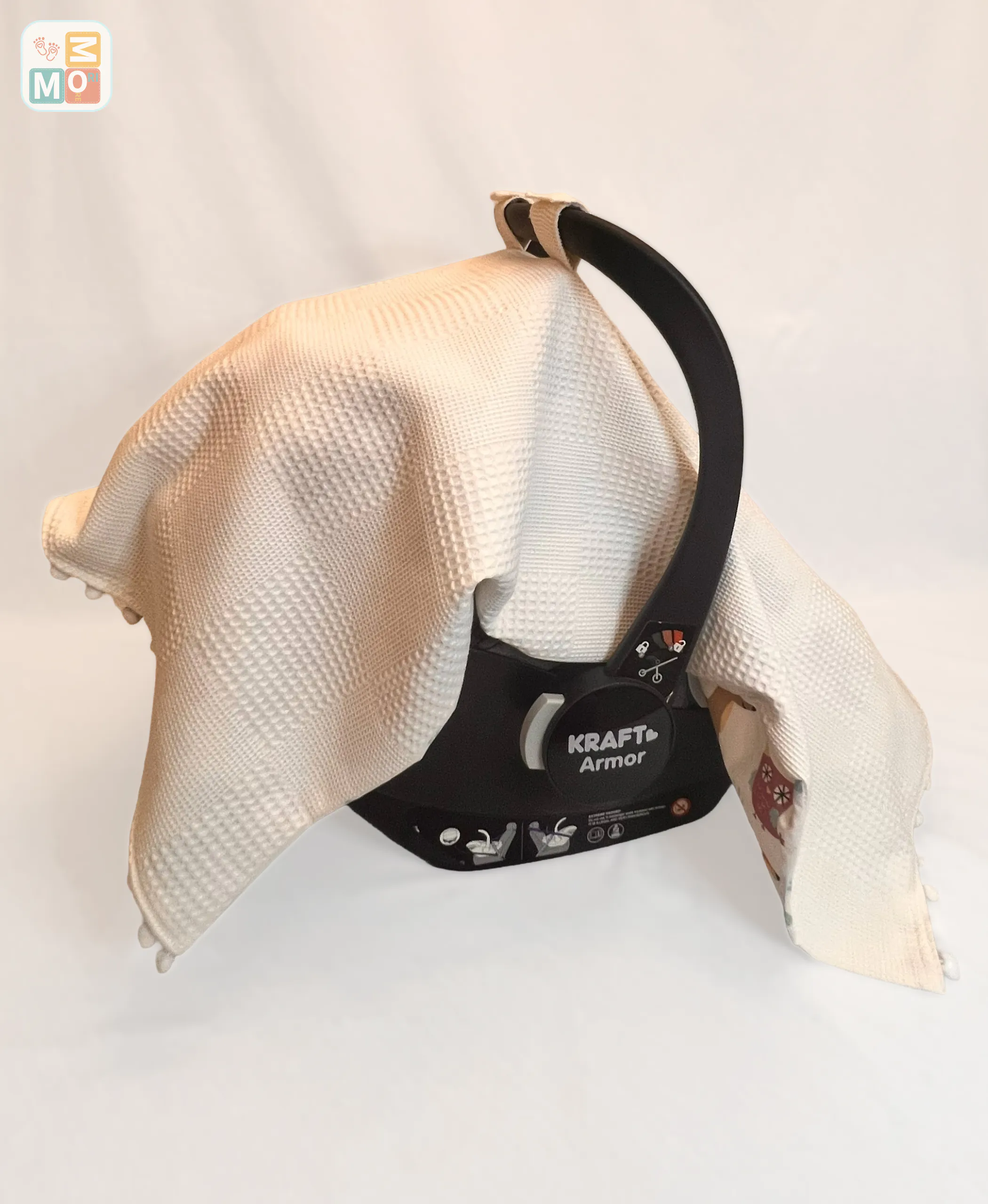 Ivory Cotton Baby Car Seat Cover & Stroller Canopy (Waffle + Poplin) - WF02 - Image 6