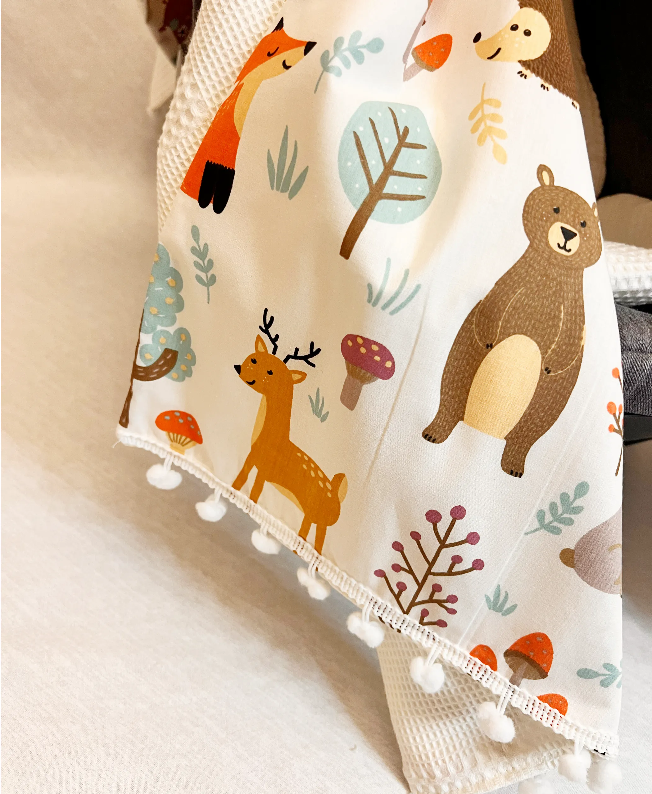 Ivory Cotton Baby Car Seat Cover & Stroller Canopy (Waffle + Poplin) - WF02 - Image 5