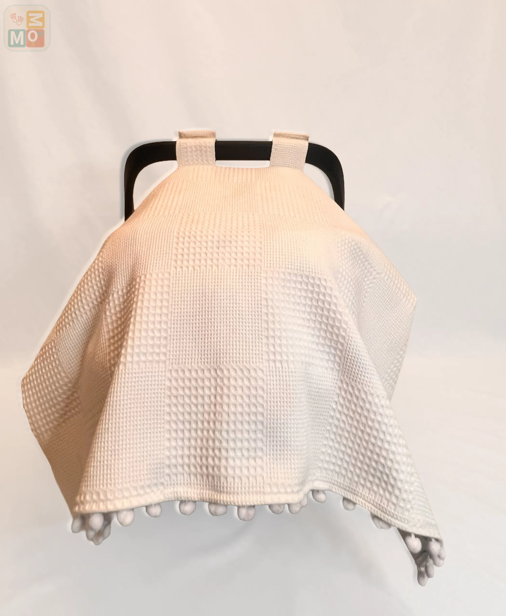 Ivory Cotton Baby Car Seat Cover & Stroller Canopy (Waffle + Poplin) - WF02 - Image 4