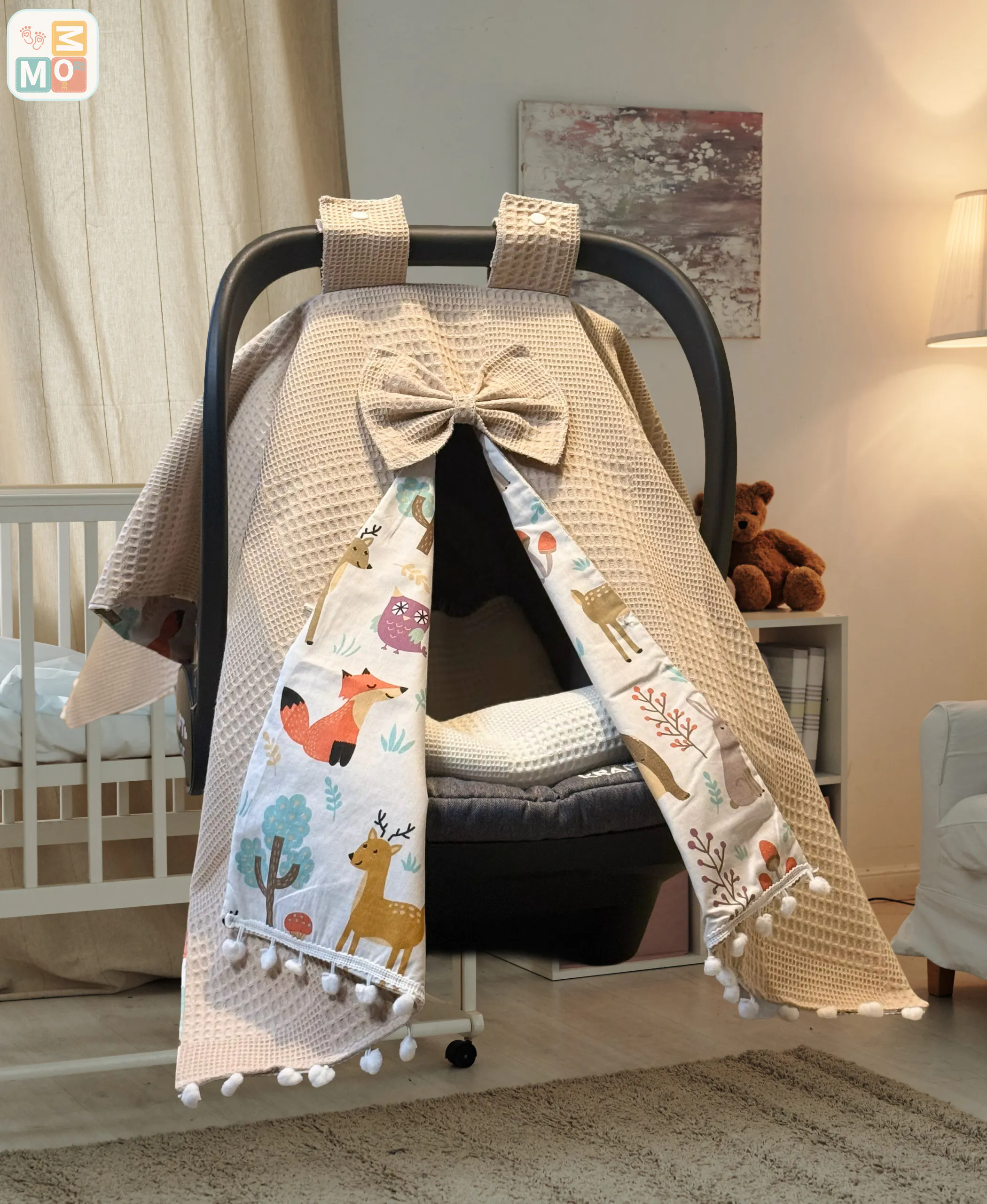 Cappuccino Cotton Baby Car Seat Cover & Stroller Canopy (Waffle + Poplin) -WF08 - Image 9