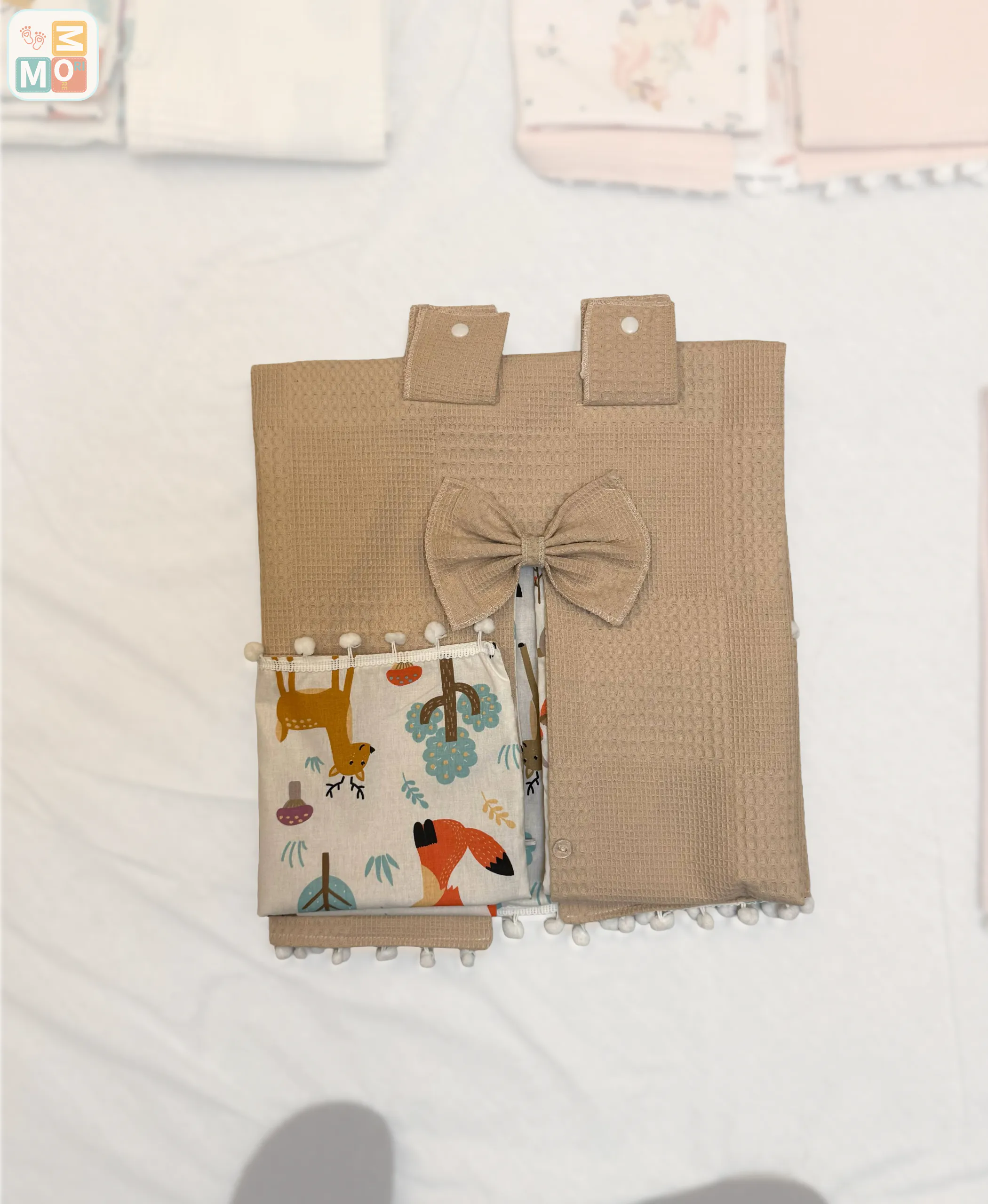 Cappuccino Cotton Baby Car Seat Cover & Stroller Canopy (Waffle + Poplin) -WF08 - Image 3