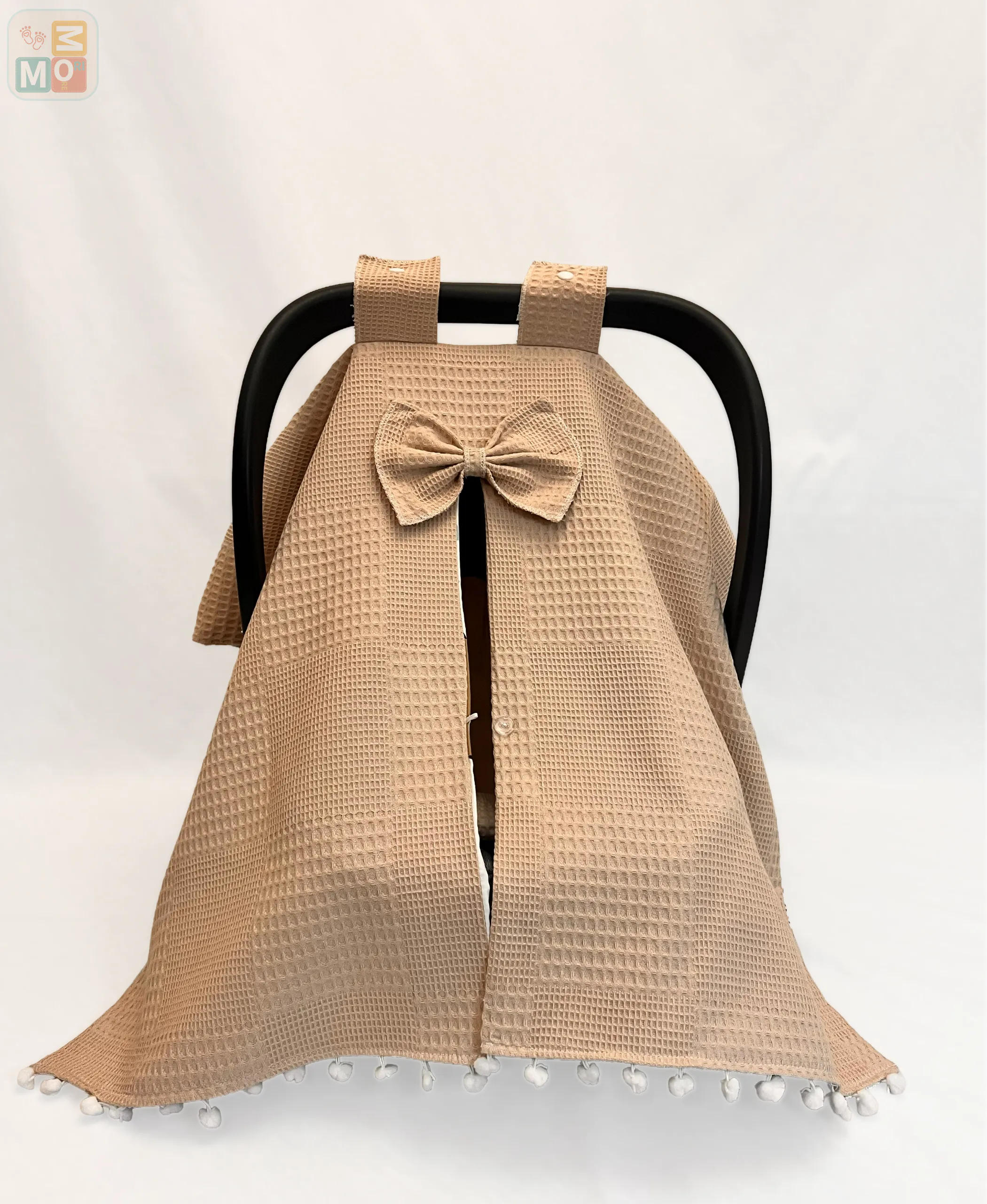 Cappuccino Cotton Baby Car Seat Cover & Stroller Canopy (Waffle + Poplin) -WF08 - Image 4
