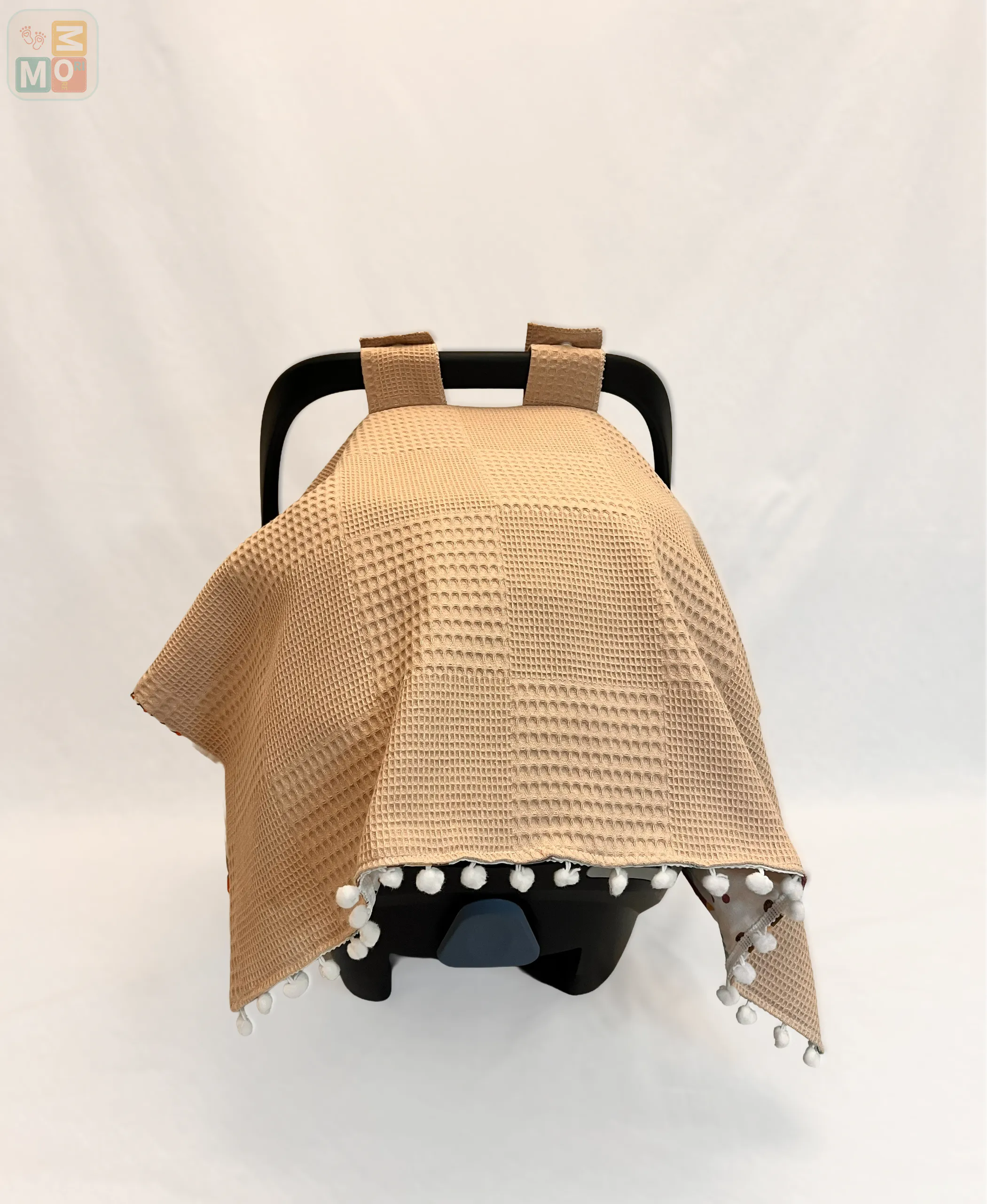 Cappuccino Cotton Baby Car Seat Cover & Stroller Canopy (Waffle + Poplin) -WF08 - Image 7