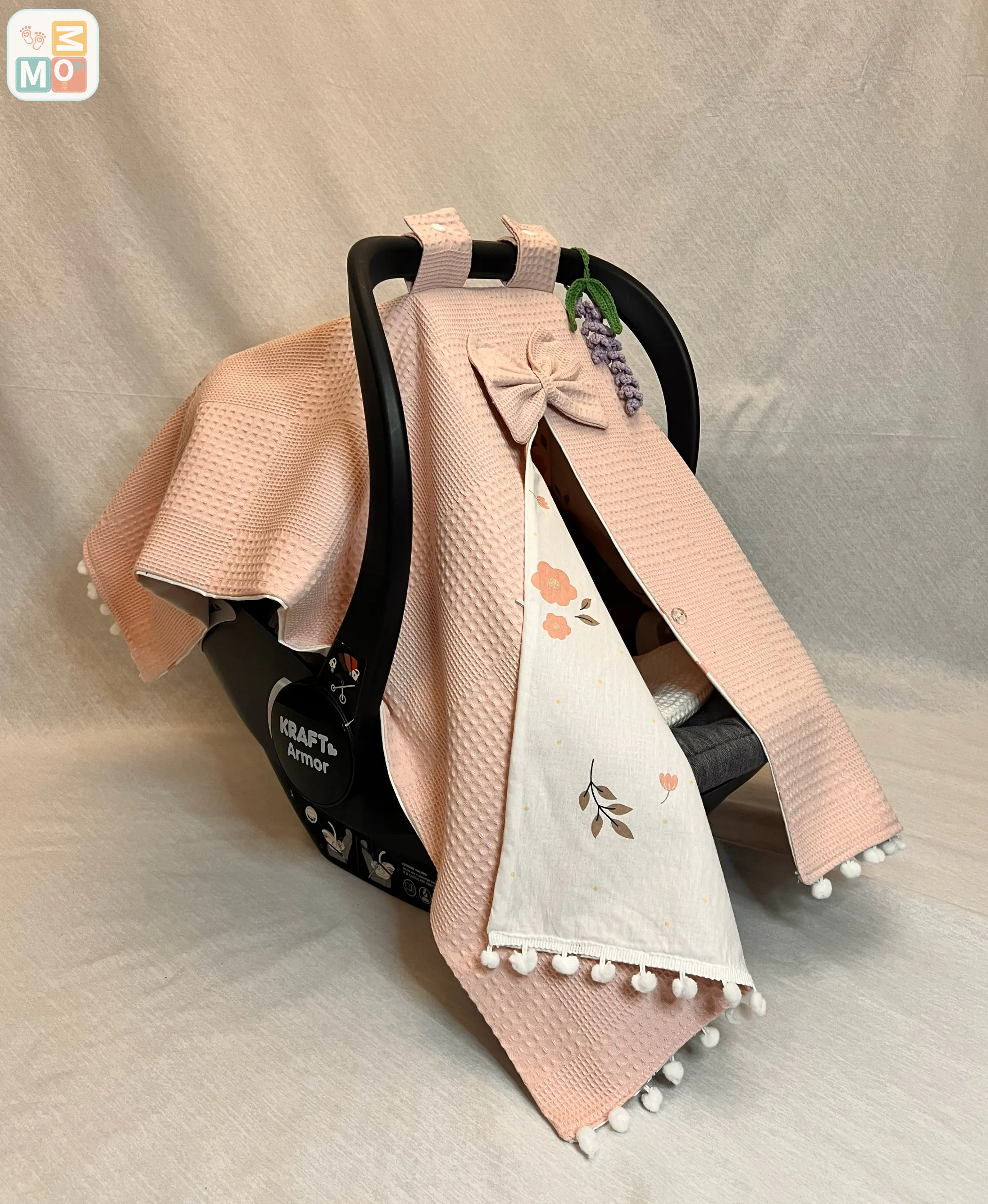 Powder Pink Cotton Baby Car Seat Cover & Stroller Canopy (Waffle + Poplin) ? WF13 - Image 8