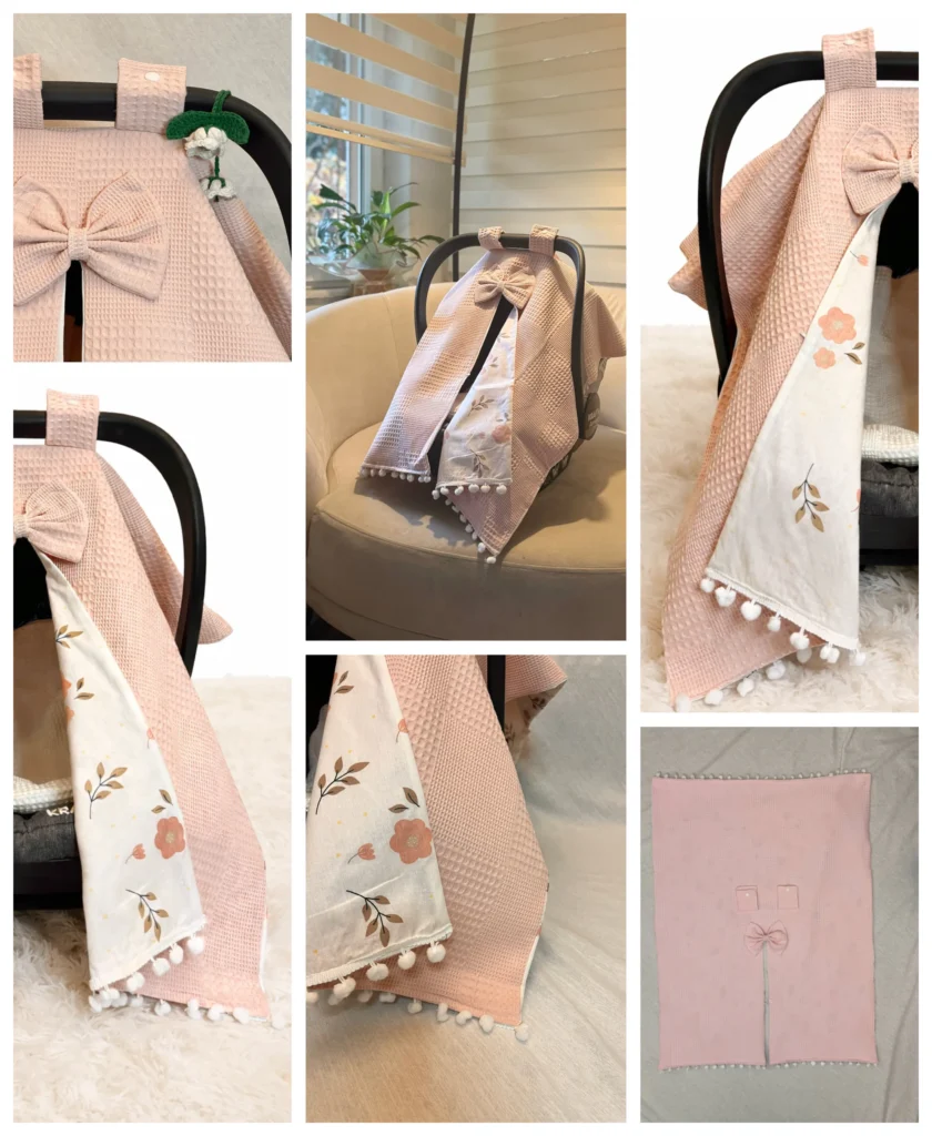 1-etsy-wf-13-pudra-8-colaj 133 Salmon Pink Cotton Baby Car Seat Cover - Stroller Canopy