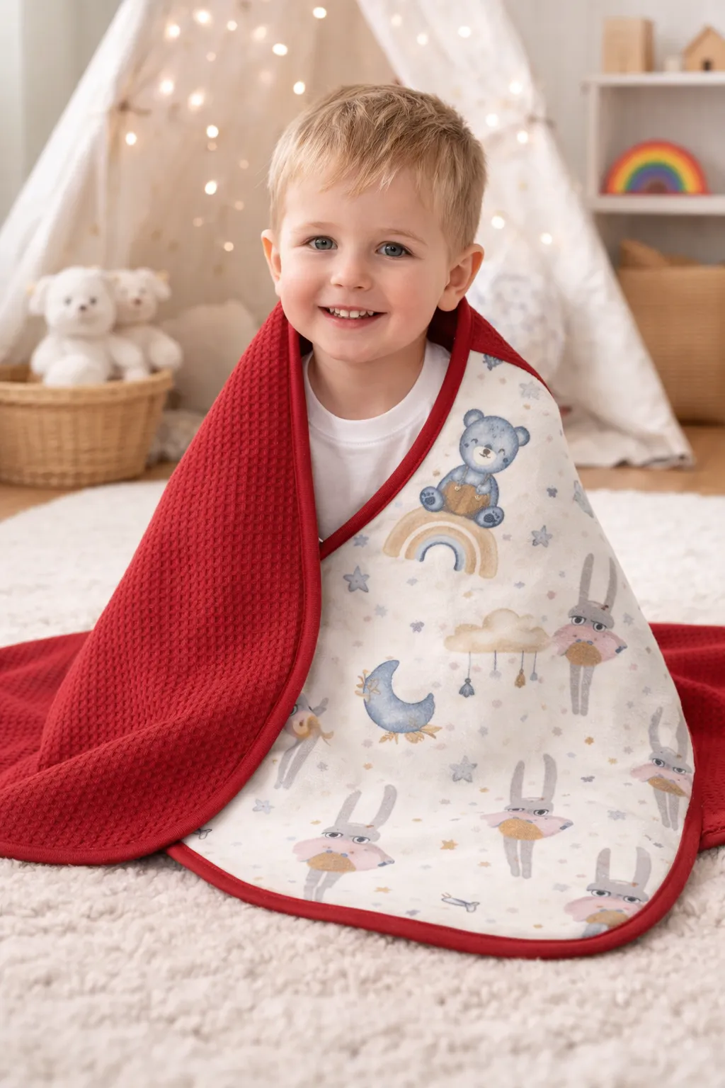 blanket-red Waffle + Poplin Cotton Baby Blanket — Double Layer Comfort ,Wellcome to our Moremori Studio All baby needs