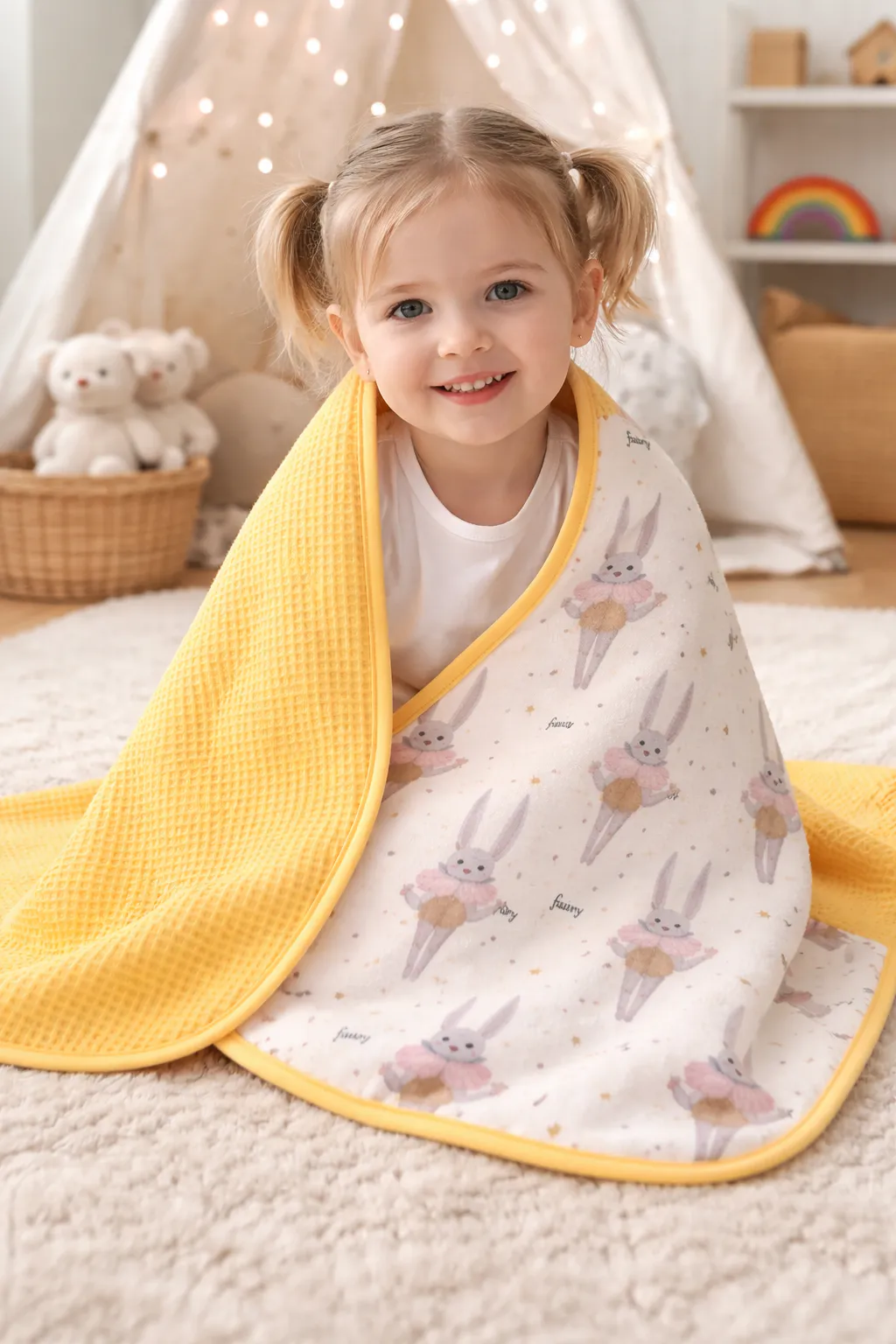 Waffle + Poplin Cotton Baby Blanket — Double Layer Comfort
