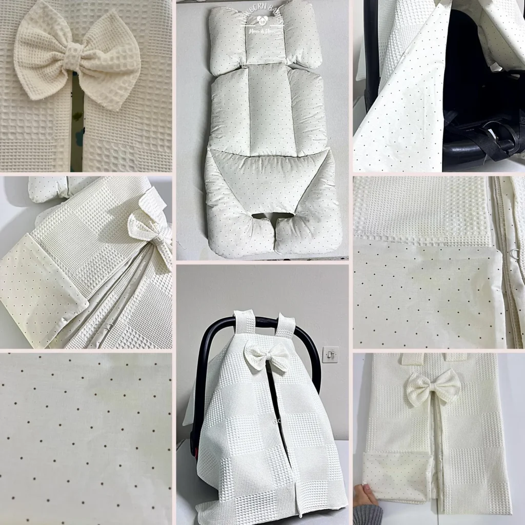 Off White Storybook Cotton Stroller Sunshade- Seat Liner Set