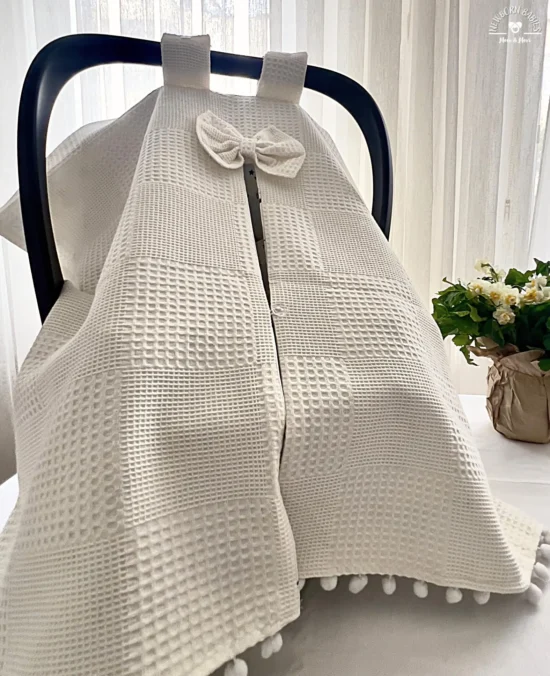 Cotton StrollerPram Sunshade & Seat Cushion Set - Universal Fit dotted pattern | MMSTR0411-2