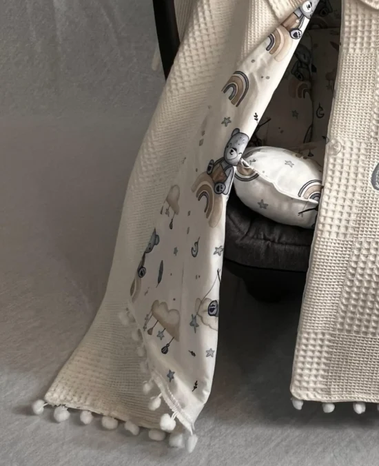 Teddy Bear Rainbow Cotton Baby Car Seat Canopy   Seat Cushion Cover Set  | MN-OFFWITE-OMAR-3