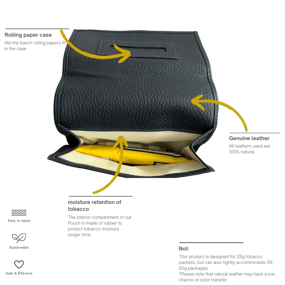 navy blue leather tobacco pouch vintage rolling tobacco case