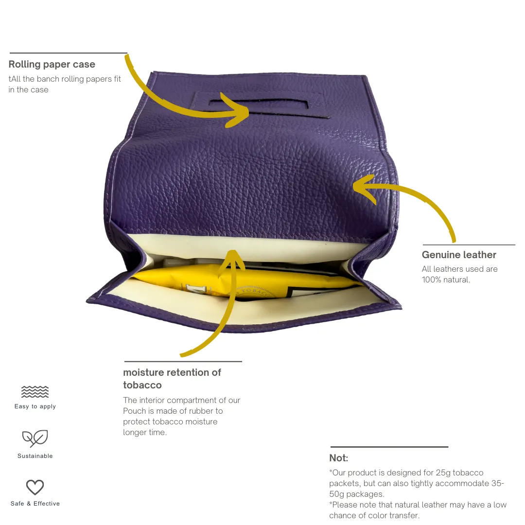 purple leather tobacco pouch | vintage rolling tobacco case