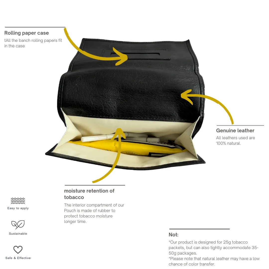 black leather tobacco pouch - vintage leather cigarette holder case